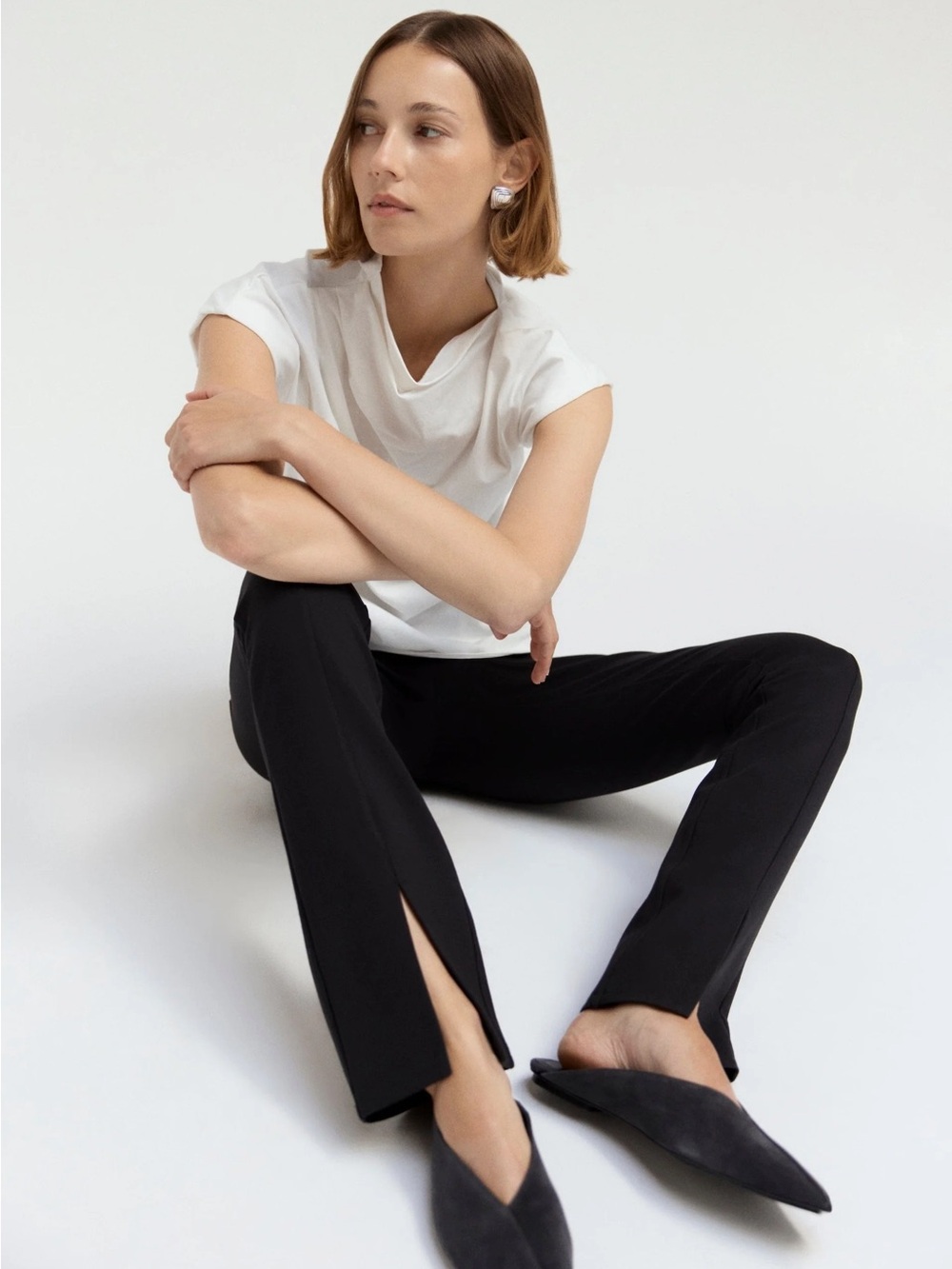 Modern Citizen M Side Slit Ponte Stretch Pants Classic Designer Comfy Eco Preppy